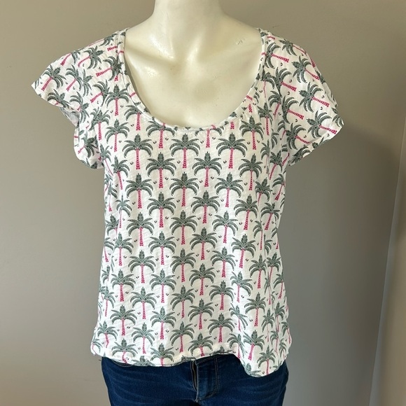 BODEN Scoop Flutter Sleeve T Shirt Palm Tree White Top Short Sleeve Size 12 - Picture 1 of 10